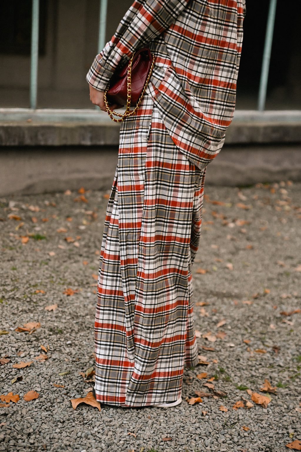 Laurence geruite broek burnt brick/grijs