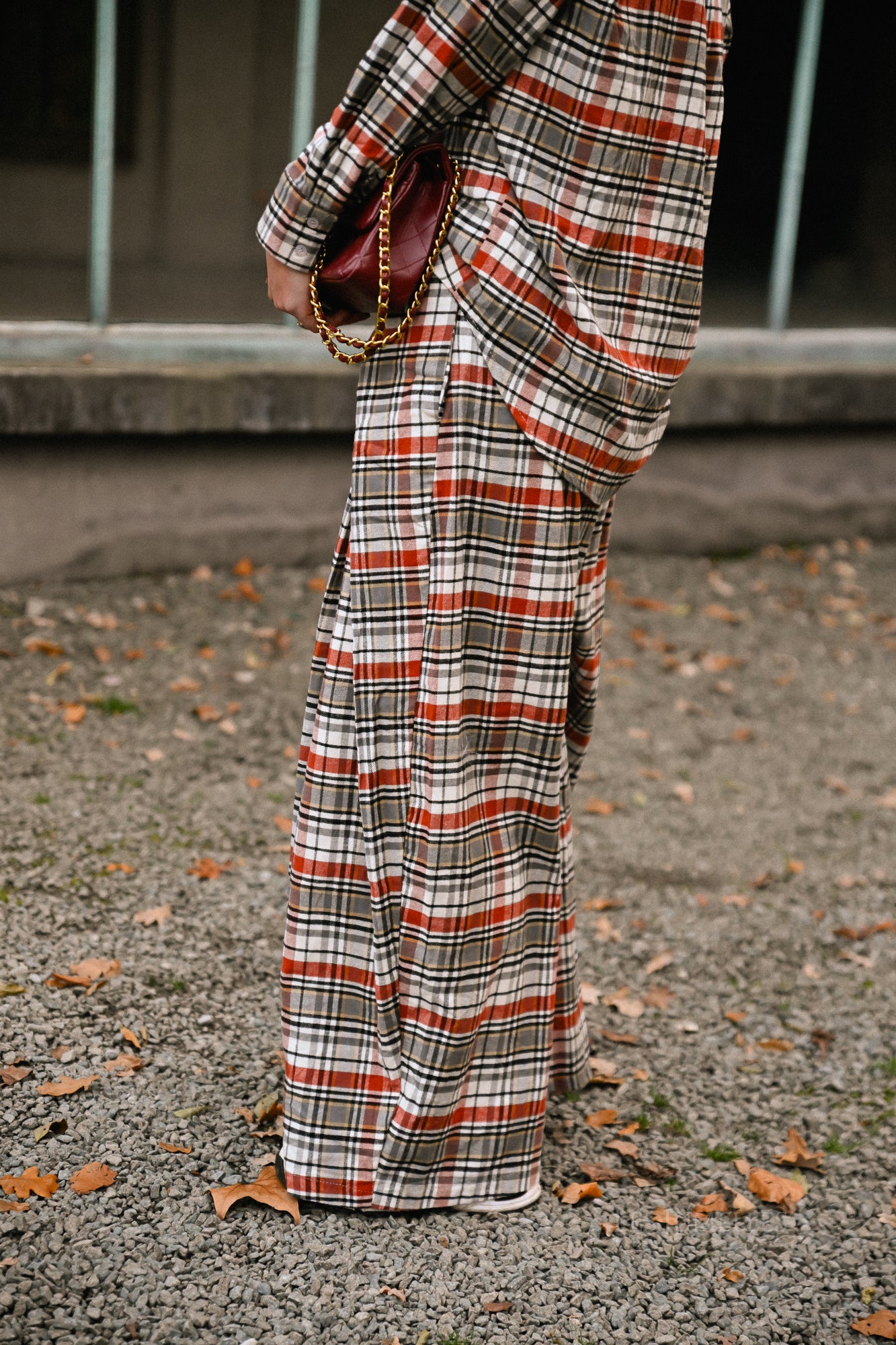 Laurence geruite broek burnt brick/grijs