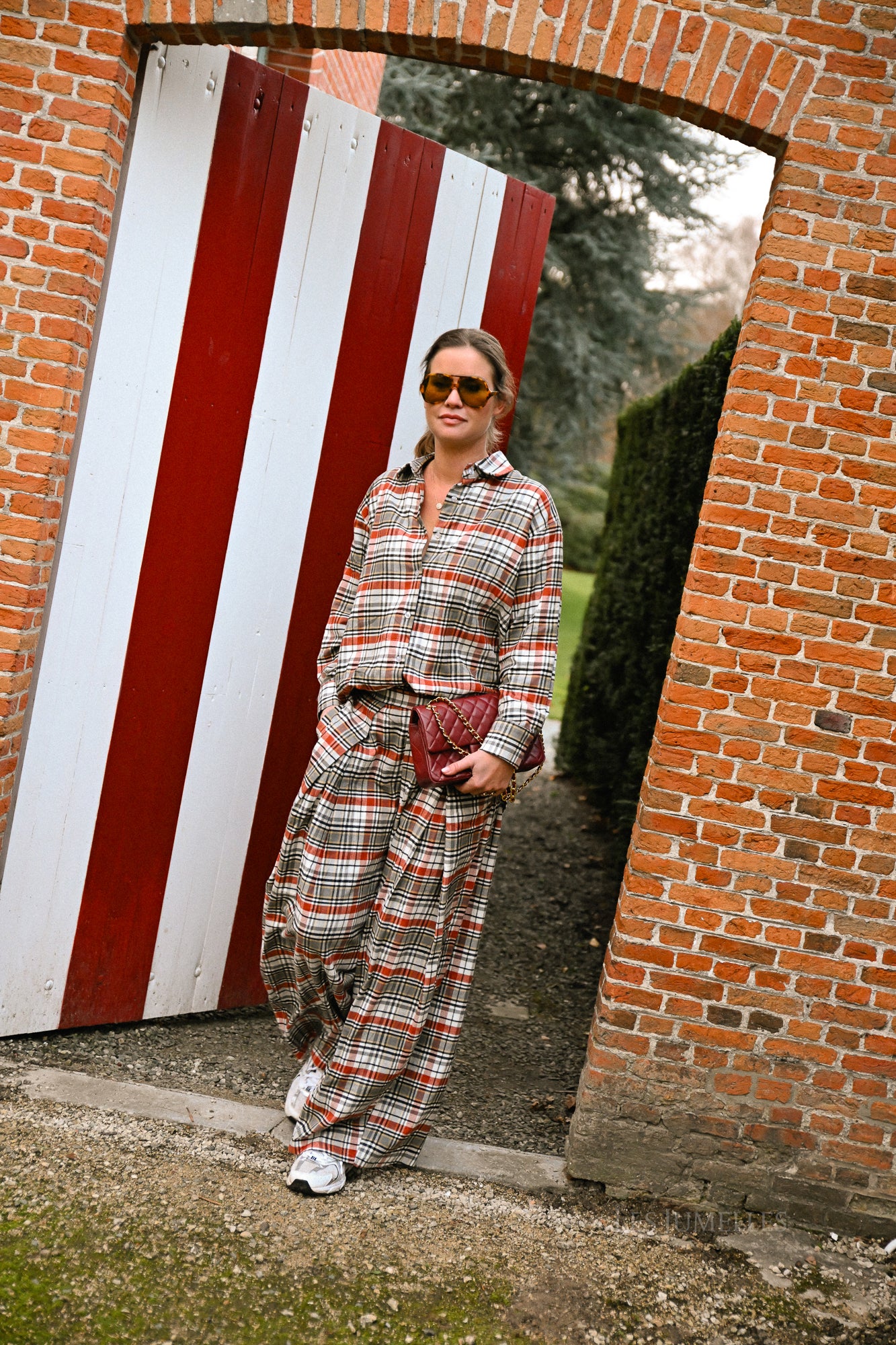 Laurence geruite broek burnt brick/grijs