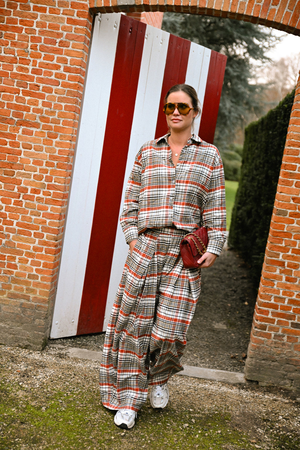 Laurence geruite broek burnt brick/grijs