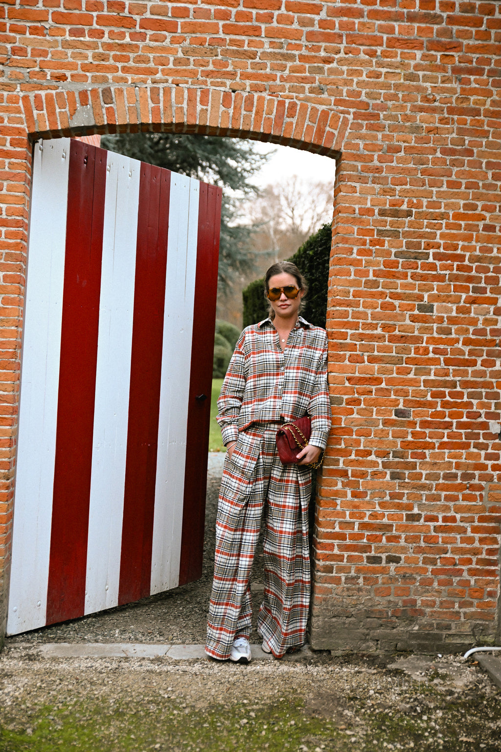 Laurence geruite broek burnt brick/grijs