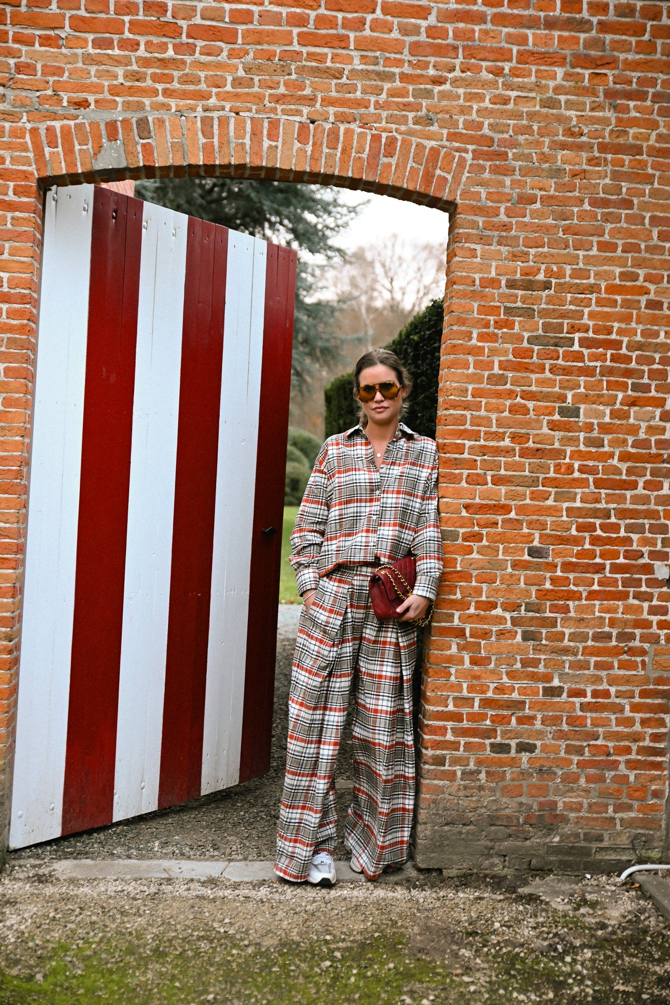 Laurence geruite broek burnt brick/grijs