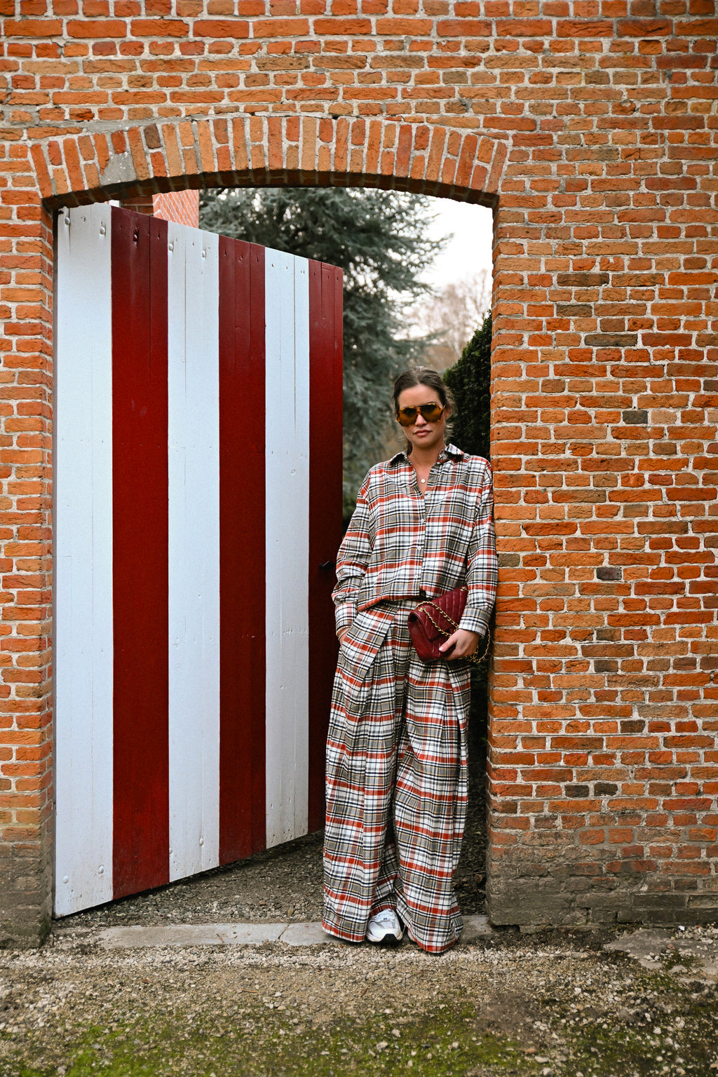 Laurence geruite broek burnt brick/grijs