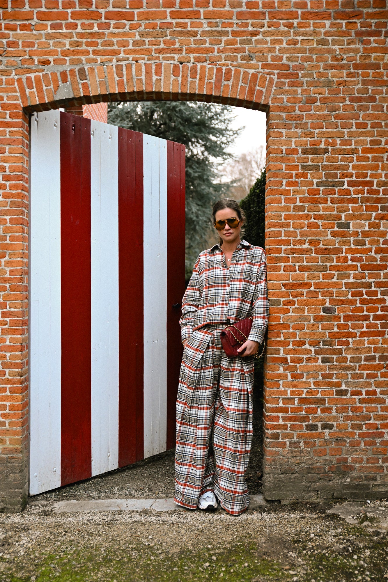 Laurence geruite broek burnt brick/grijs