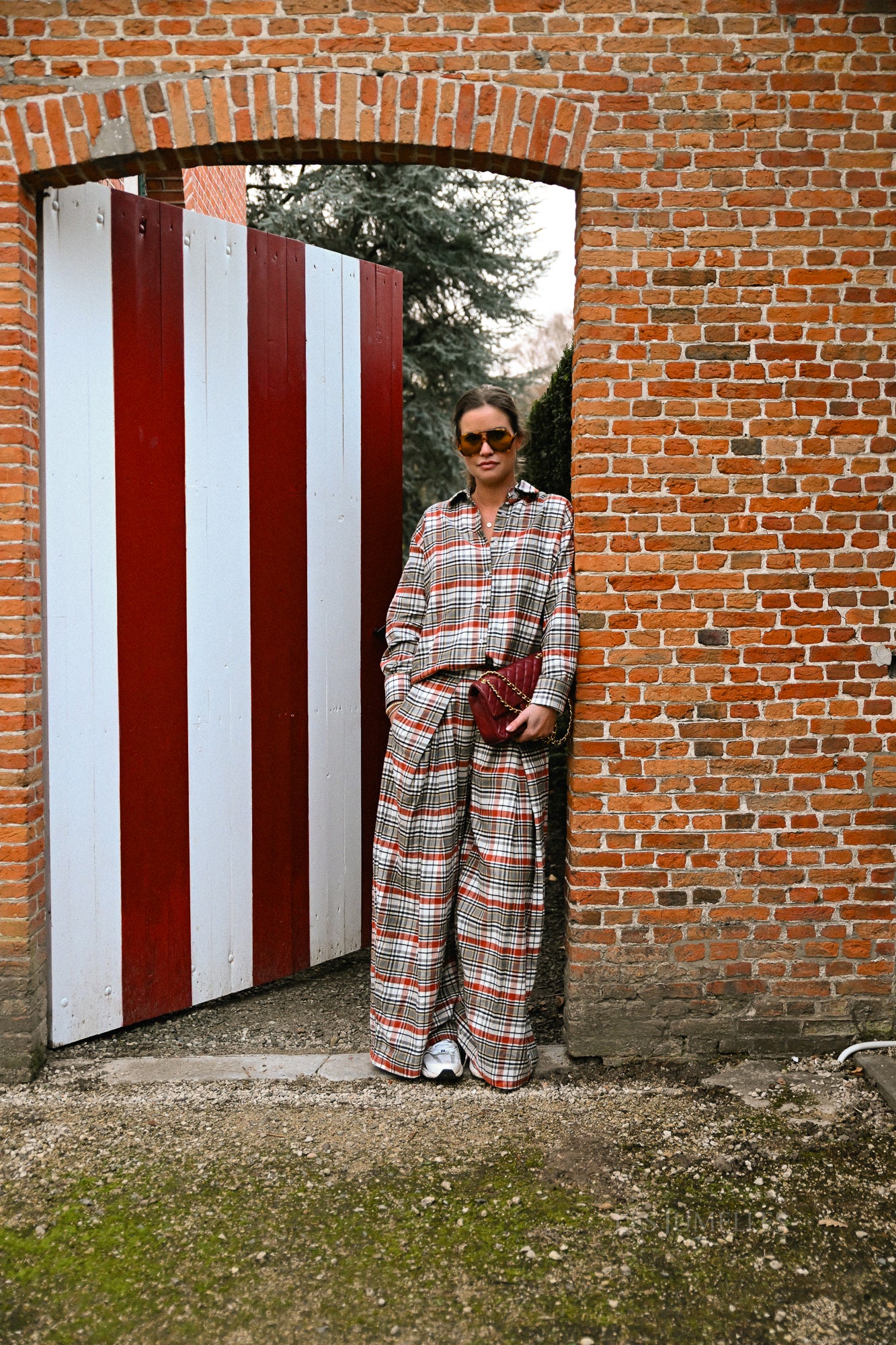 Laurence geruite broek burnt brick/grijs