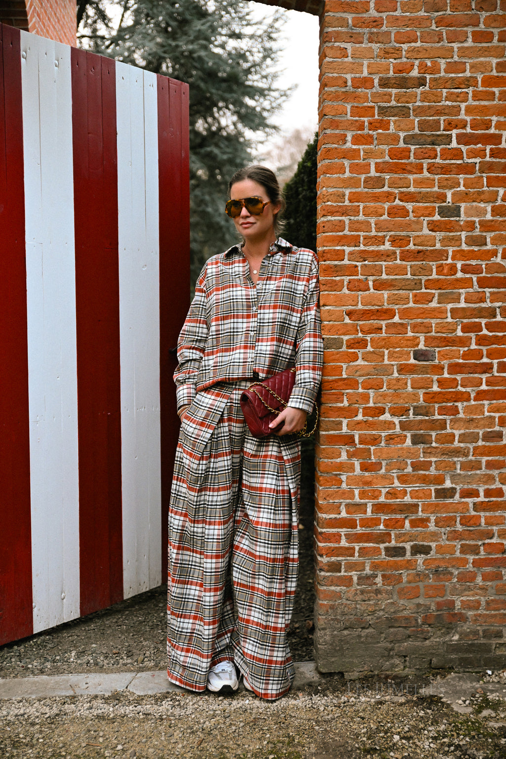 Laurence geruite broek burnt brick/grijs