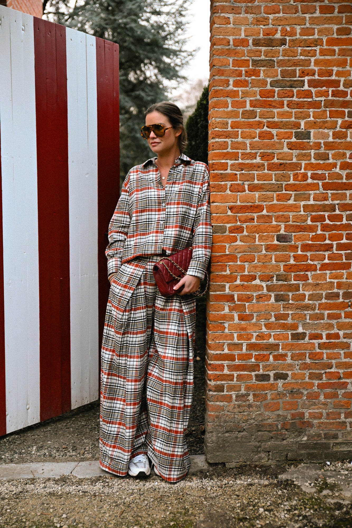 Laurence geruite broek burnt brick/grijs