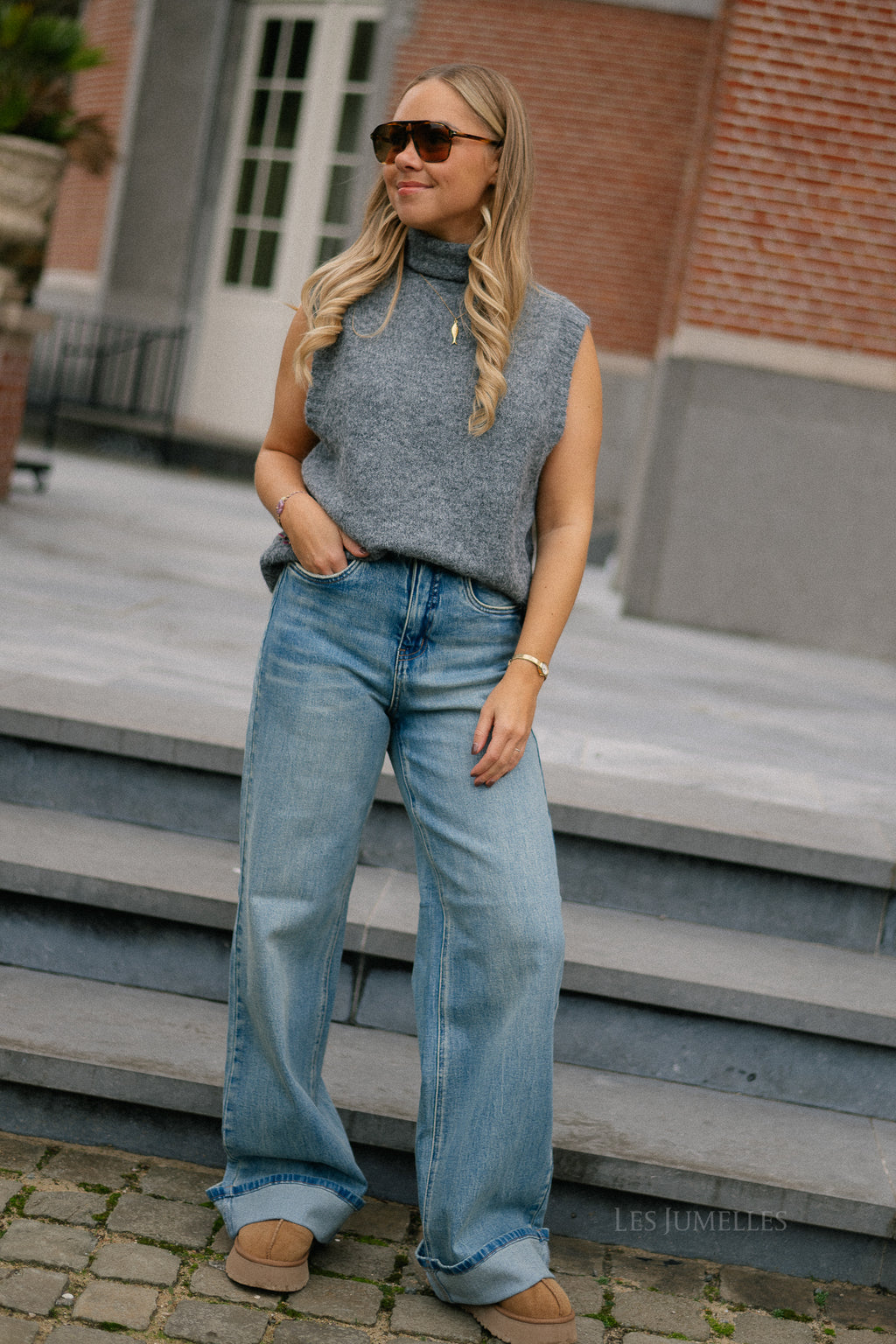 GZSara HW wijde jeans gewassen blauw