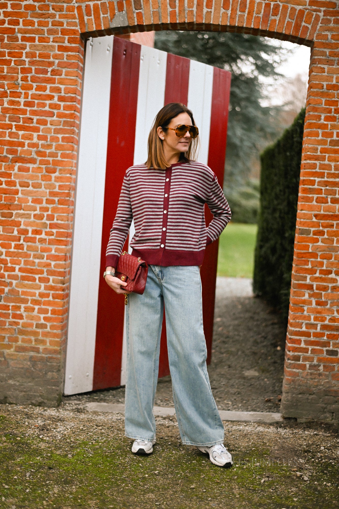Lisa striped cardigan burgundy/grey