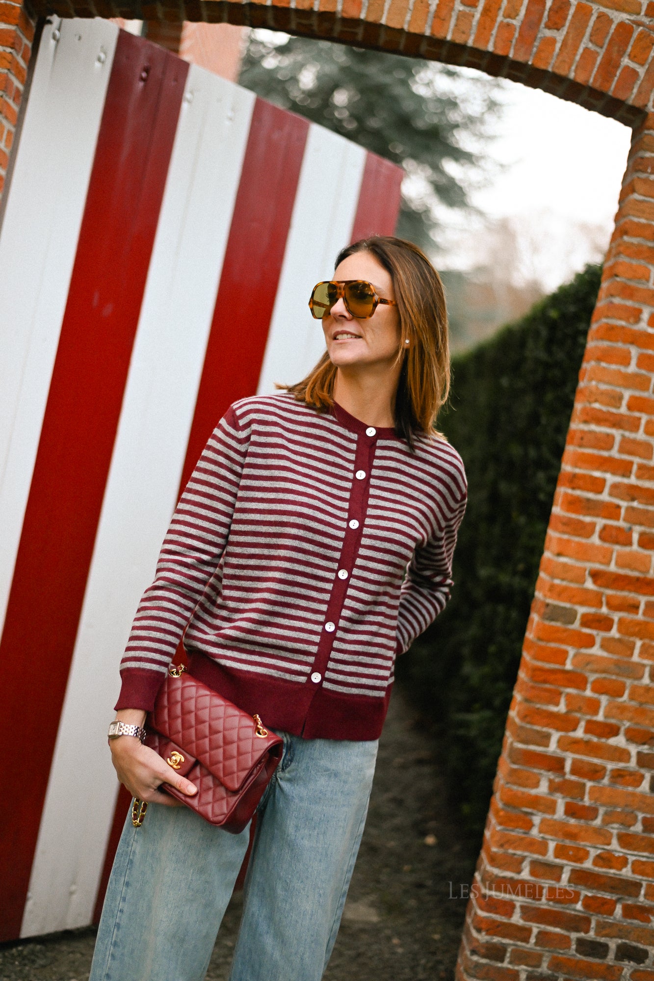 Lisa striped cardigan burgundy/grey