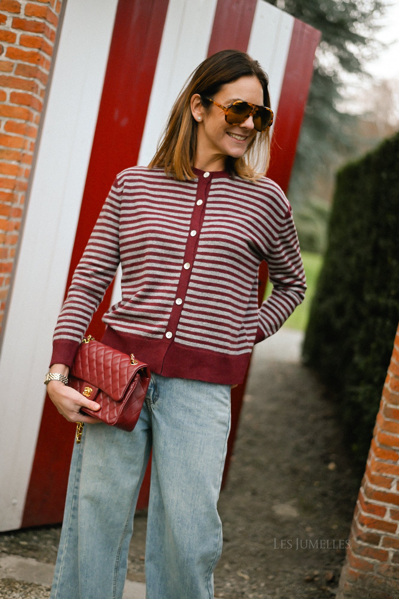 Lisa striped cardigan burgundy/grey
