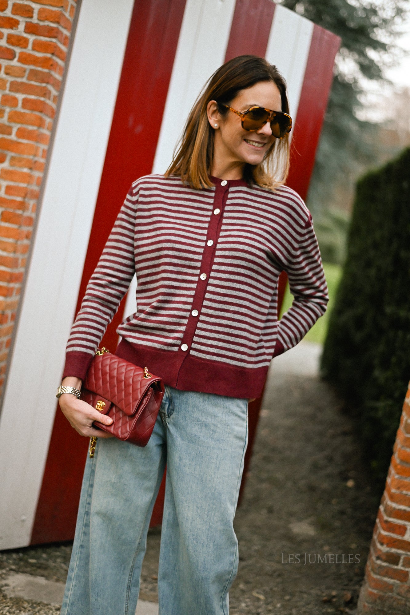 Lisa striped cardigan burgundy/grey