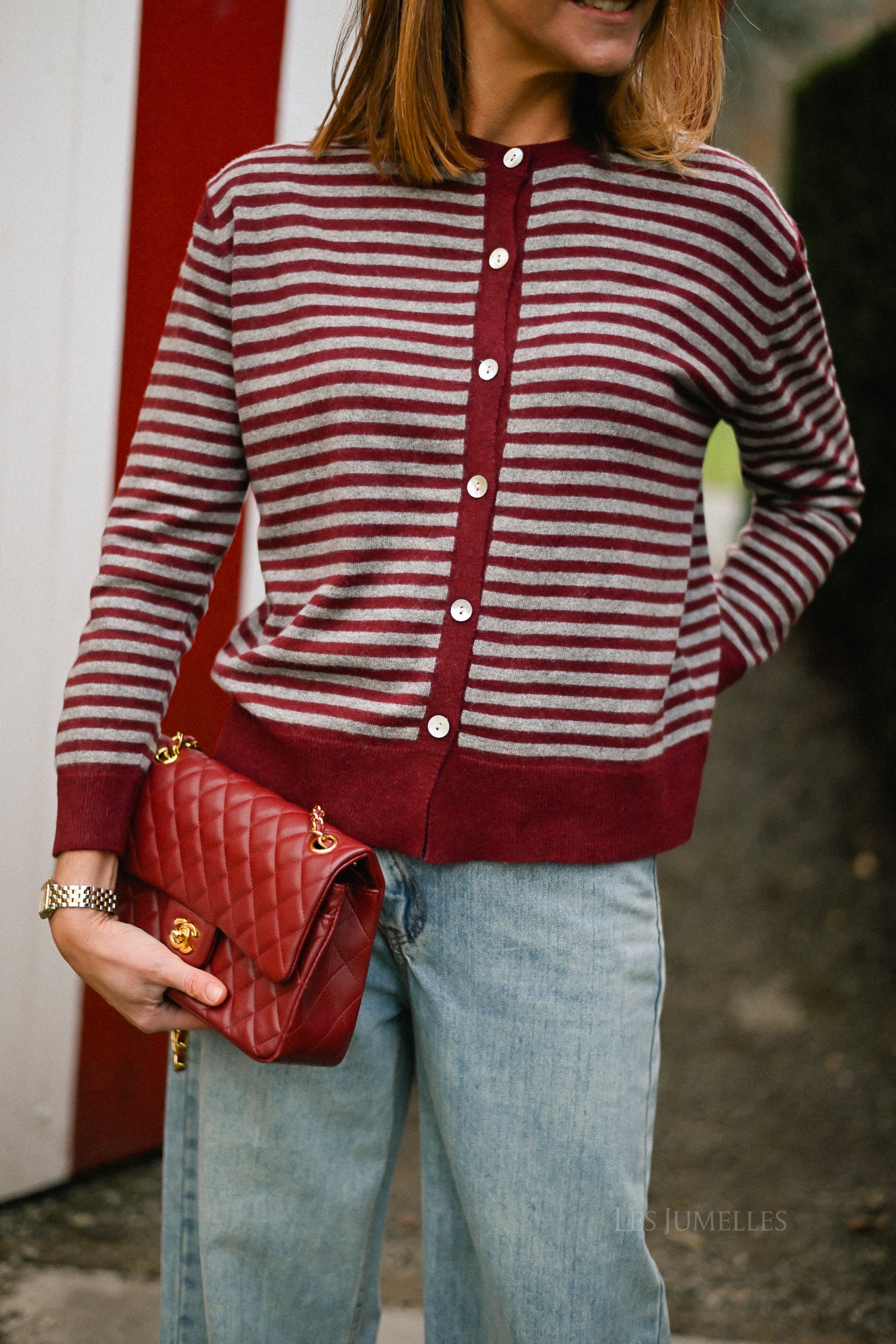 Lisa striped cardigan burgundy/grey