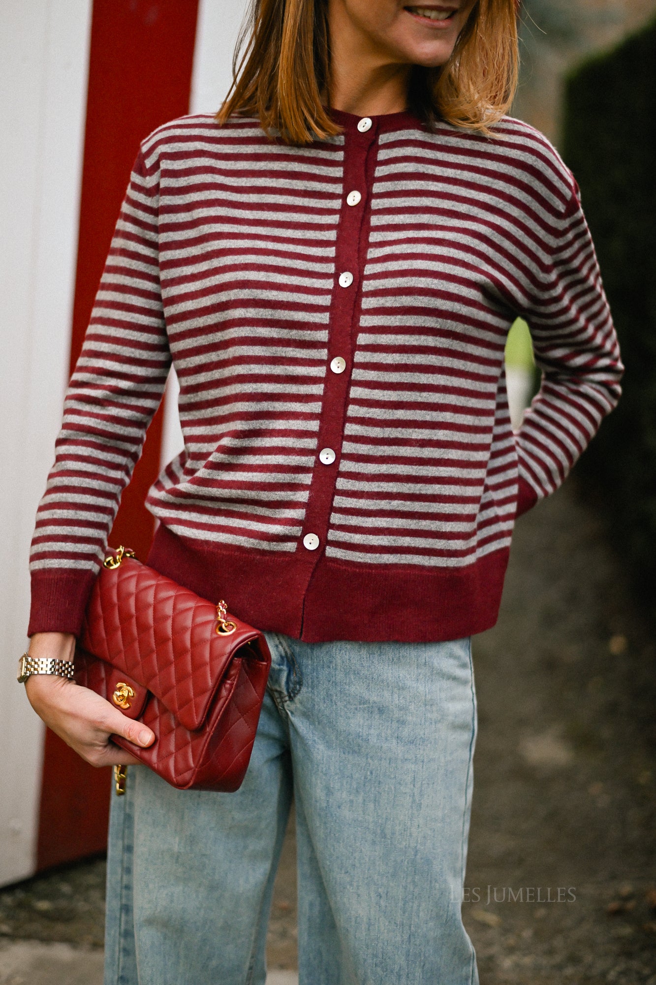 Lisa striped cardigan burgundy/grey