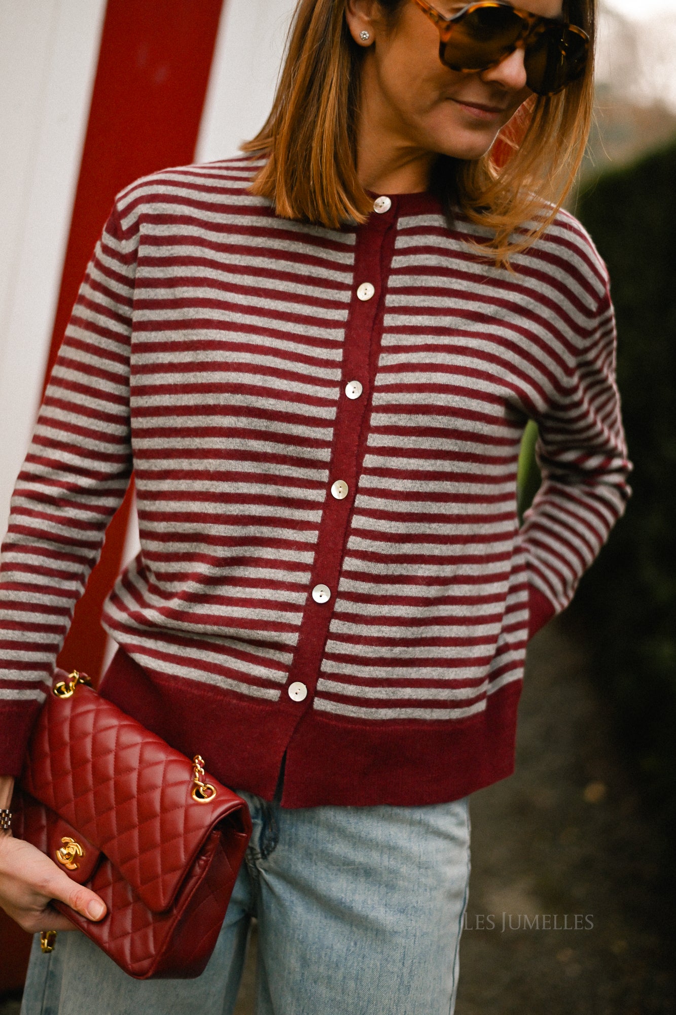 Lisa striped cardigan burgundy/grey