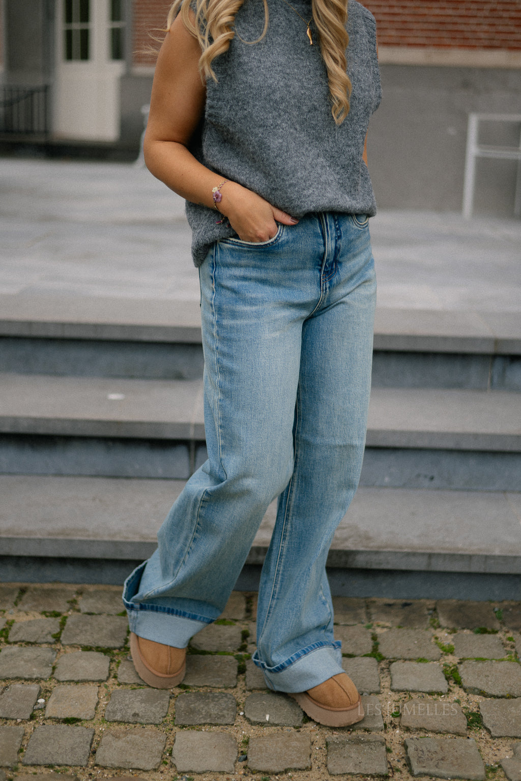 GZSara HW wijde jeans gewassen blauw