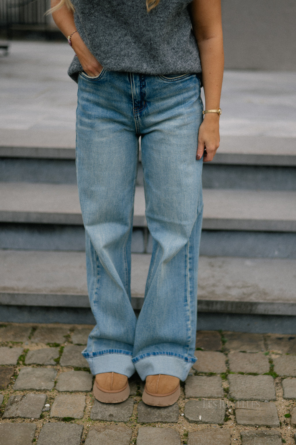 GZSara HW wijde jeans gewassen blauw