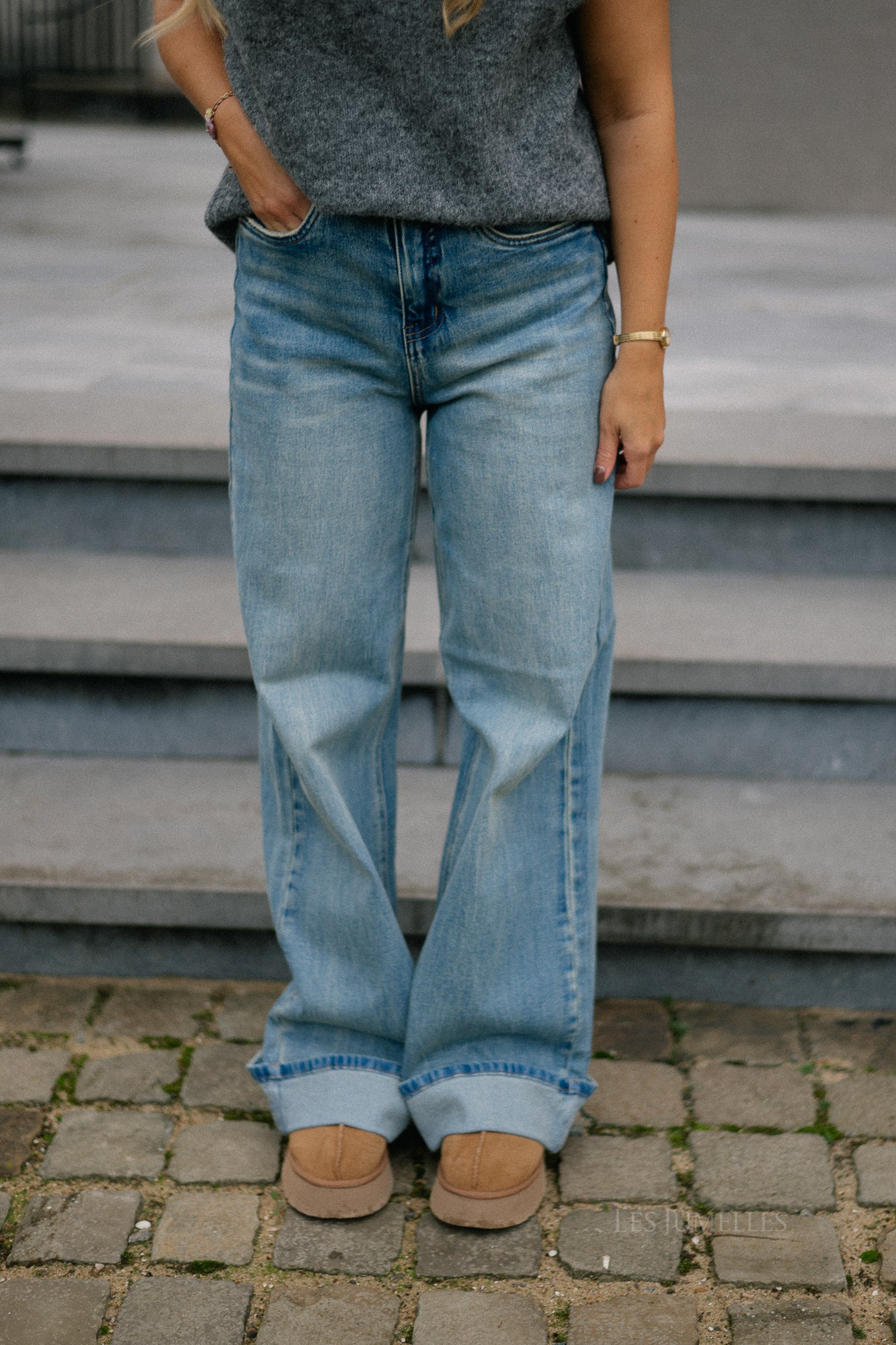 GZSara HW wijde jeans gewassen blauw