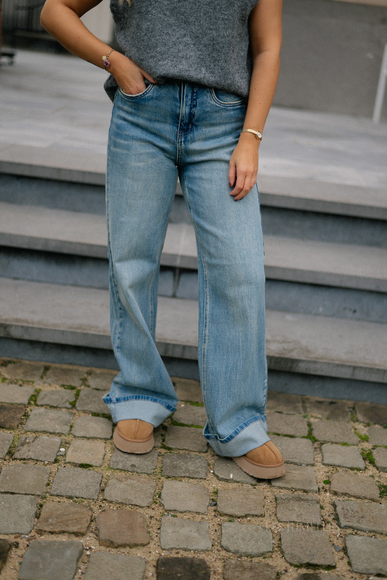 GZSara HW wijde jeans gewassen blauw