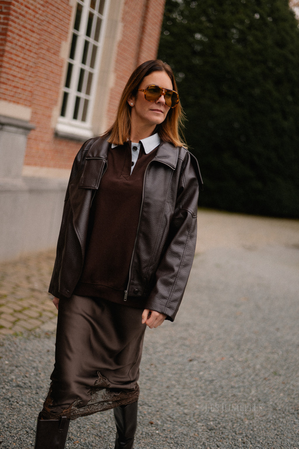 Aubrey veste en simili cuir chocolat chaud