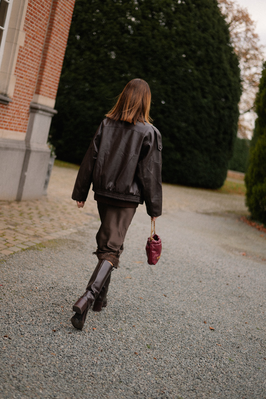 Aubrey veste en simili cuir chocolat chaud