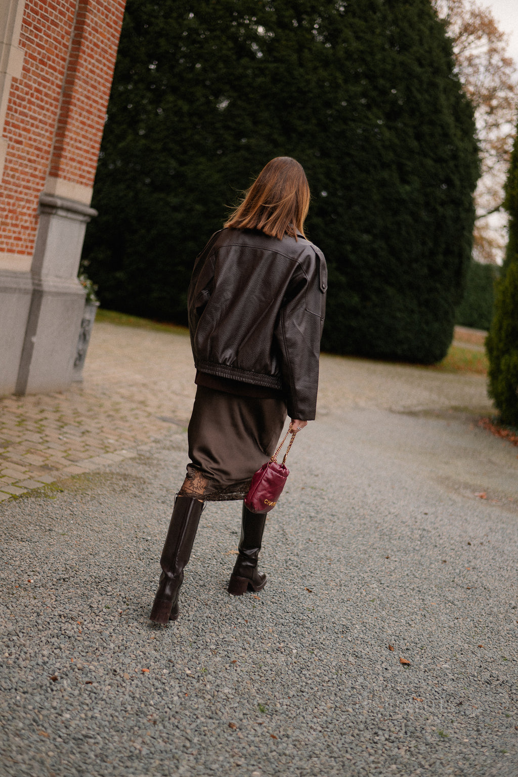 Visabel HW midi rok hot chocolate met kantdetail