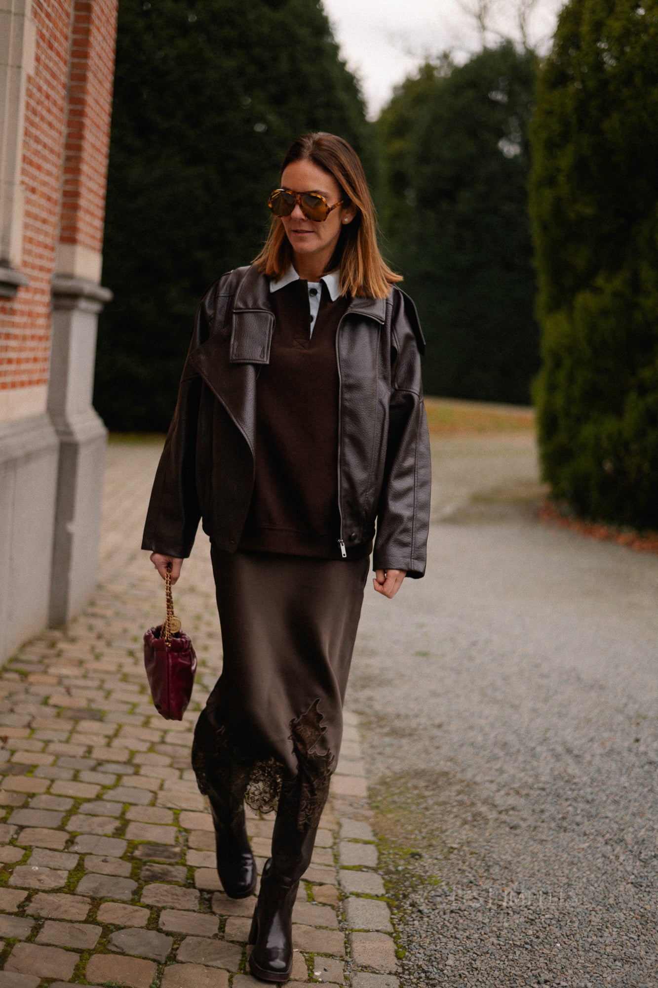 Visabel HW midi rok hot chocolate met kantdetail