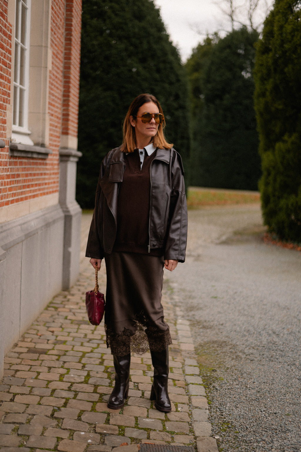 Visabel HW midi rok hot chocolate met kantdetail