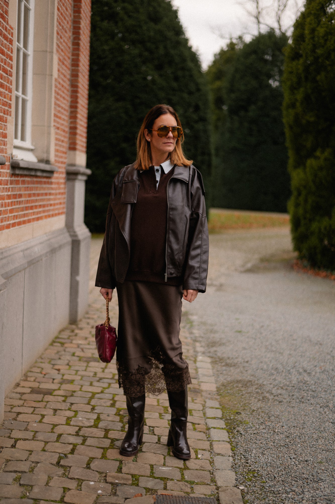 Visabel HW midi rok hot chocolate met kantdetail