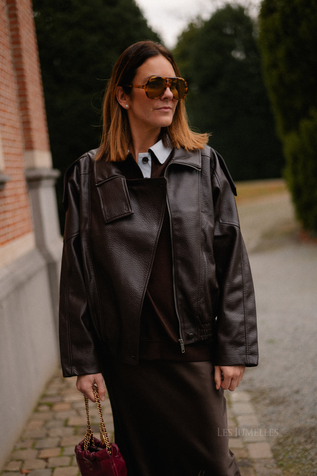 Aubrey veste en simili cuir chocolat chaud