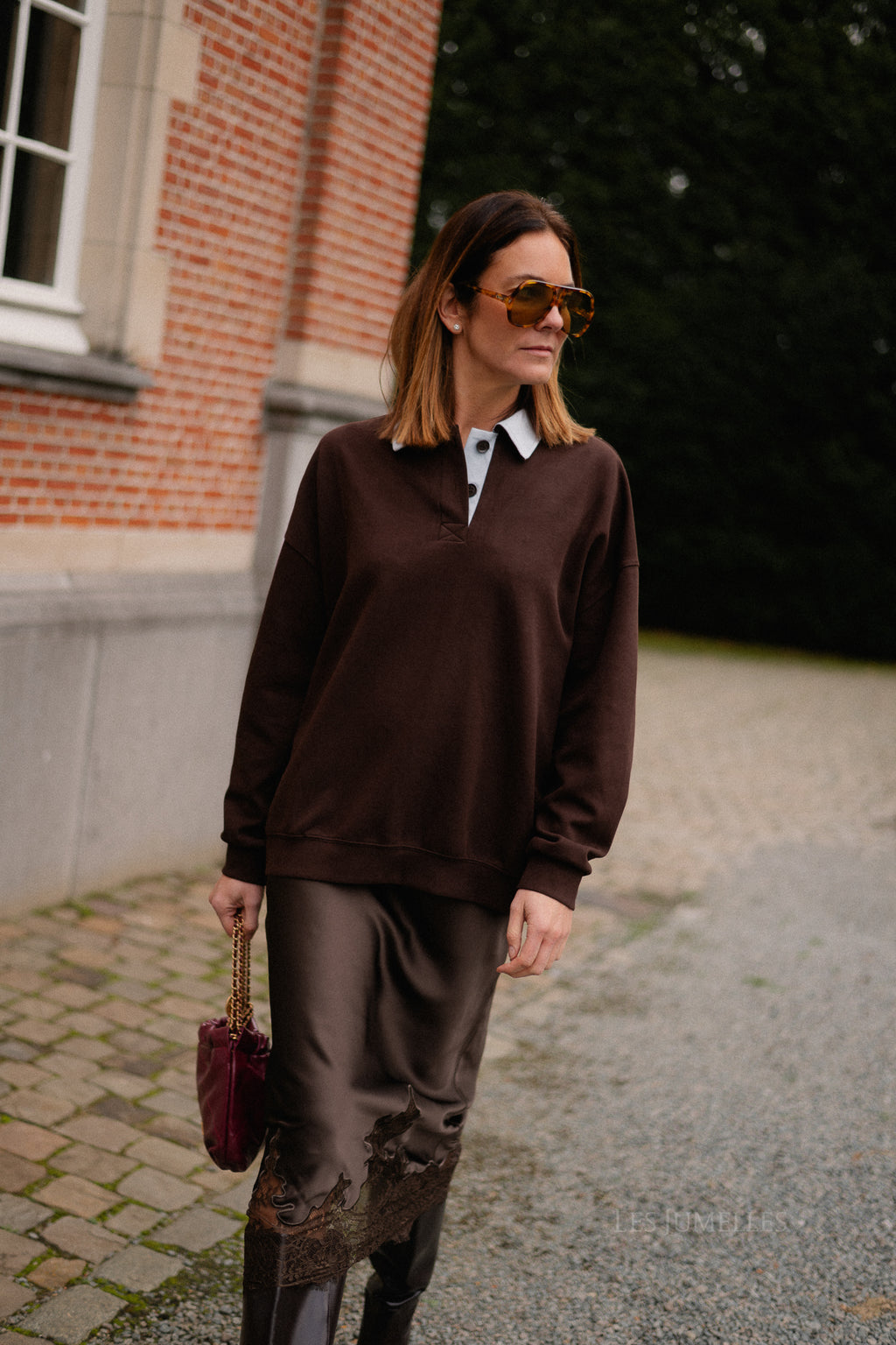 Lio oversized polo sweatshirt hot chocolate/ice blue