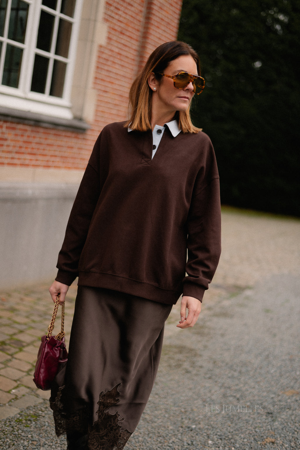 Lio oversized polo sweatshirt hot chocolate/ice blue