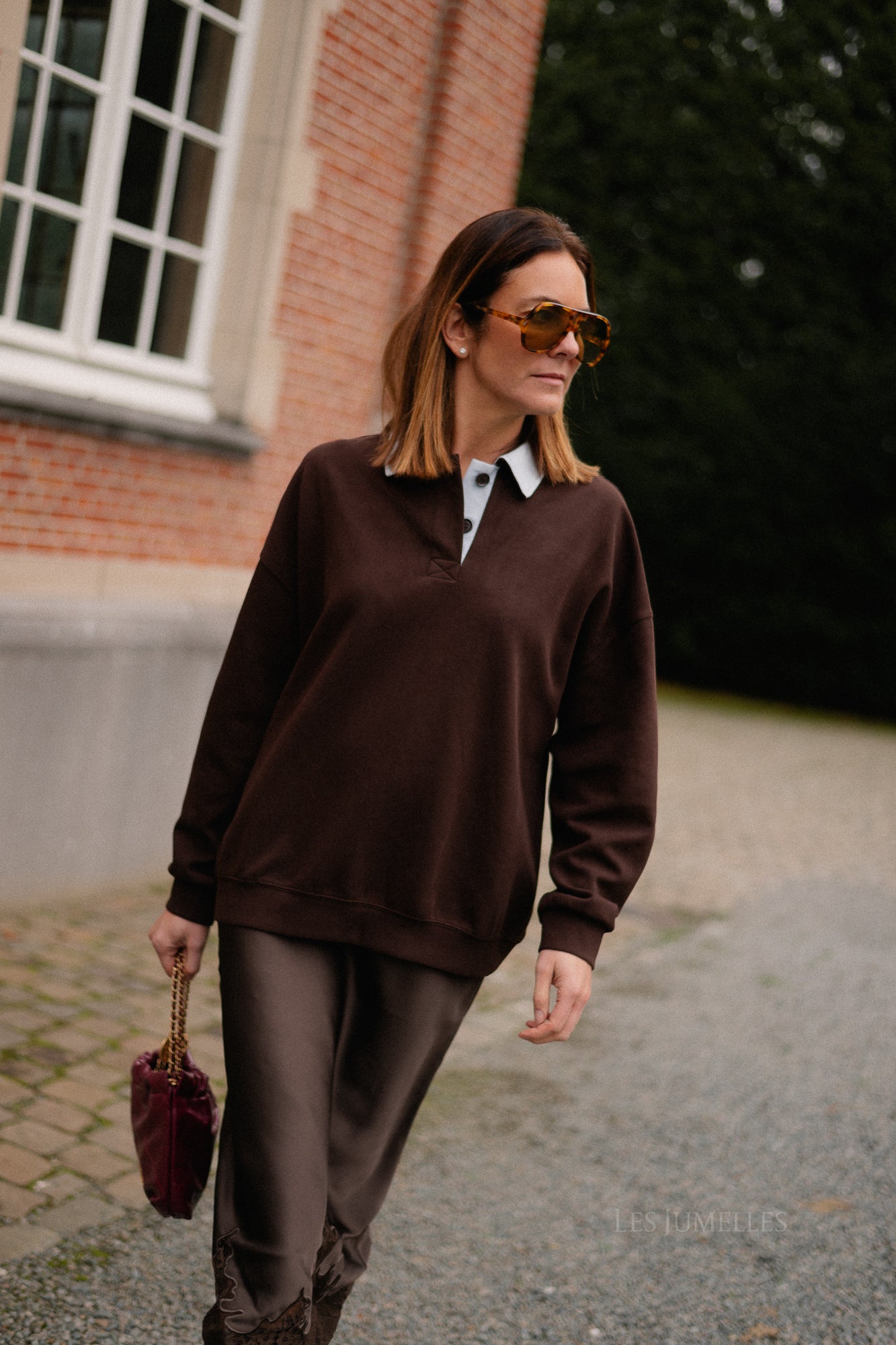 Lio oversized polo sweatshirt hot chocolate/ice blue