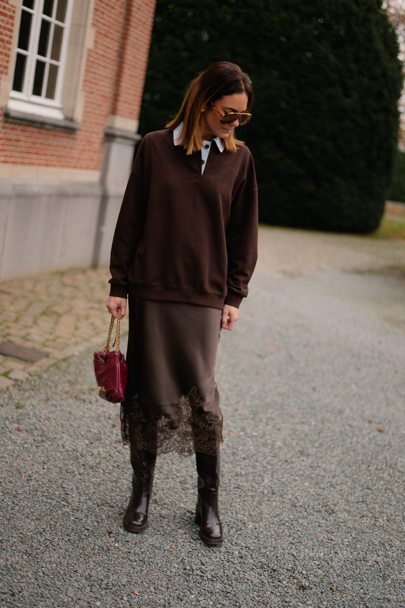 Lio oversized polo sweatshirt hot chocolate/ice blue