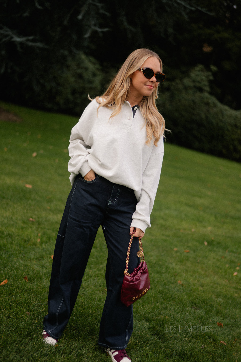 Lio oversized polo sweatshirt lichtgrijs melange/antraciet