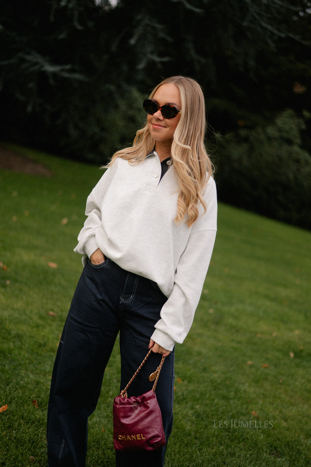 Lio oversized polo sweatshirt lichtgrijs melange/antraciet