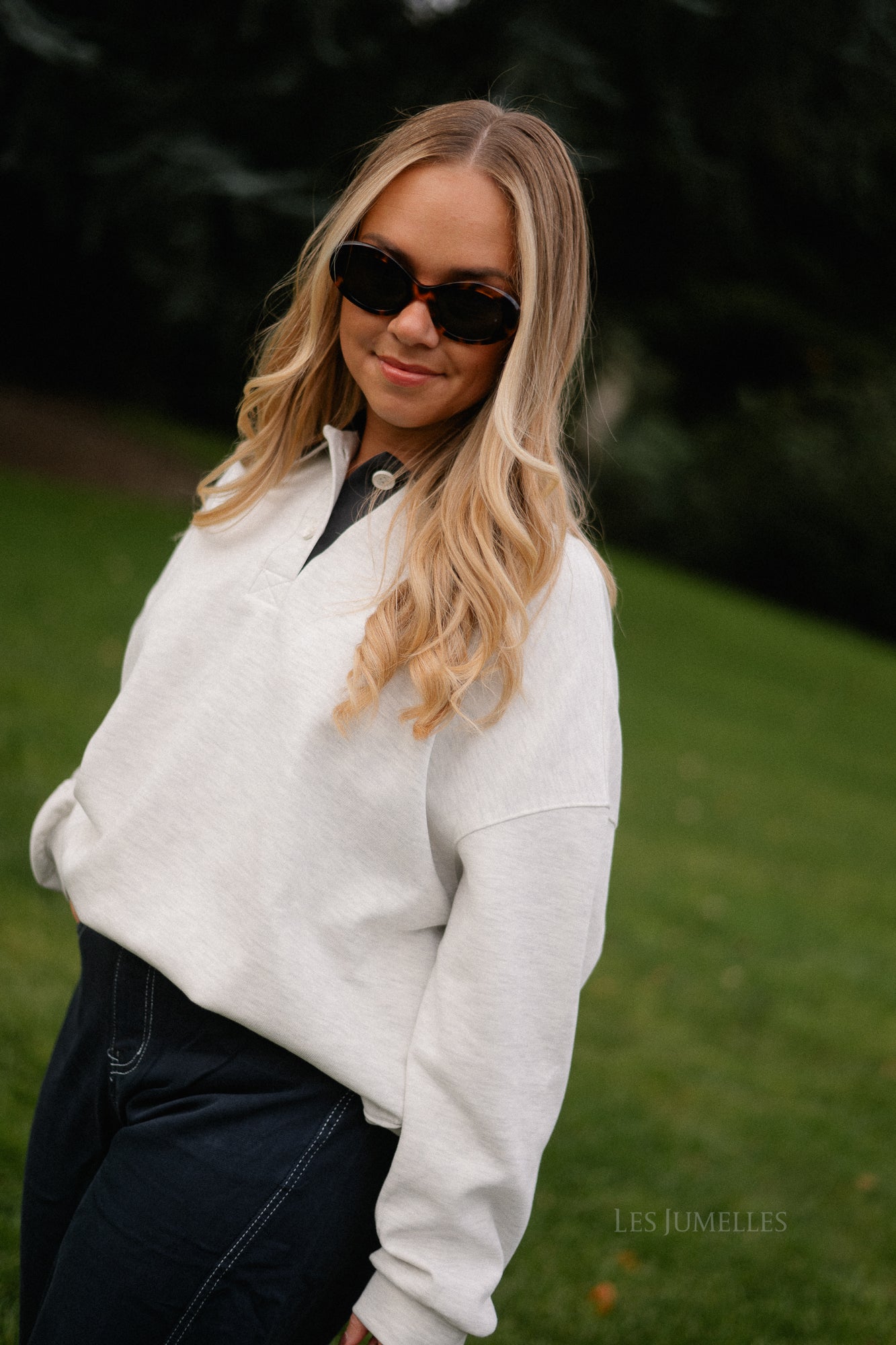 Lio oversized polo sweatshirt lichtgrijs melange/antraciet