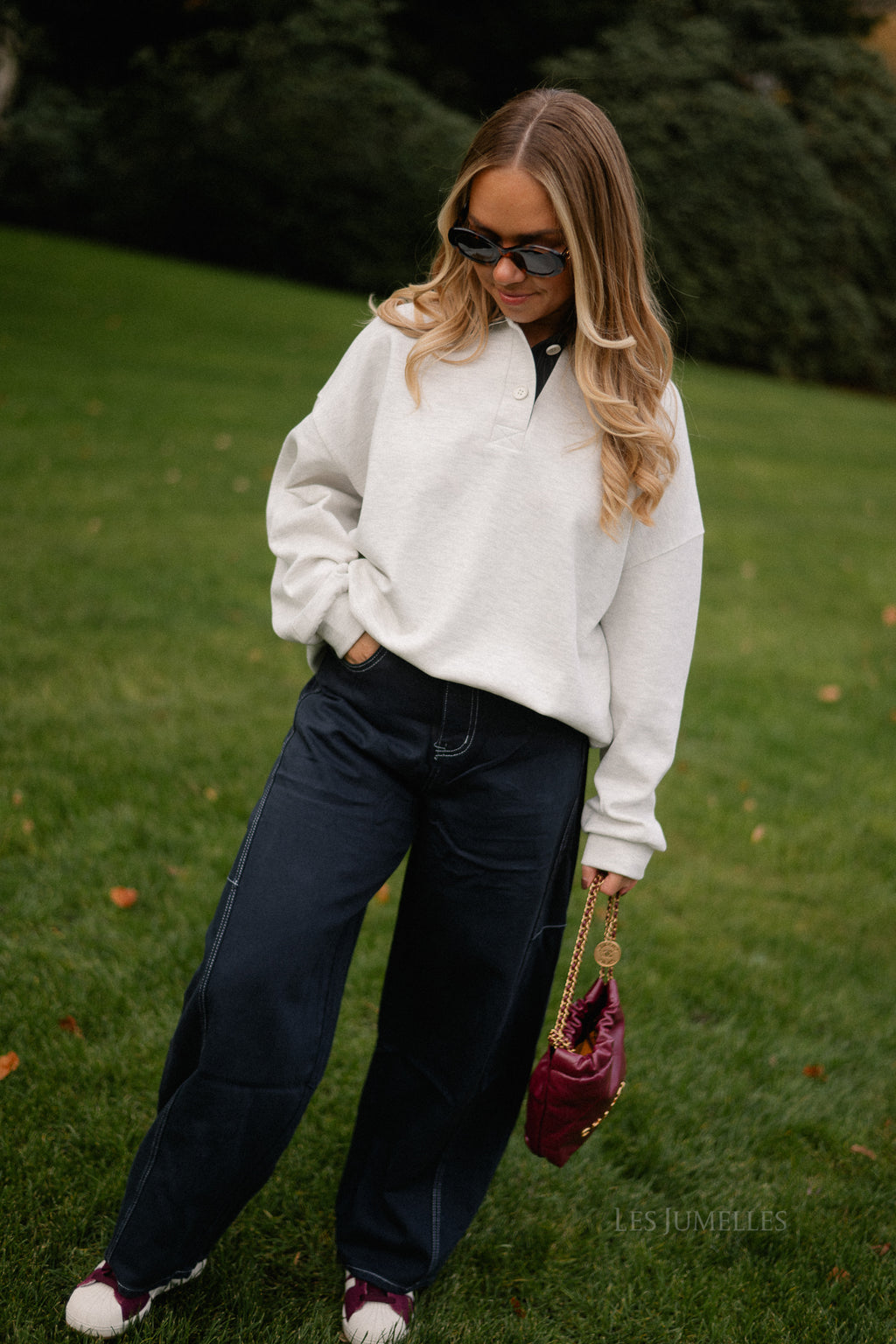 Lio oversized polo sweatshirt lichtgrijs melange/antraciet