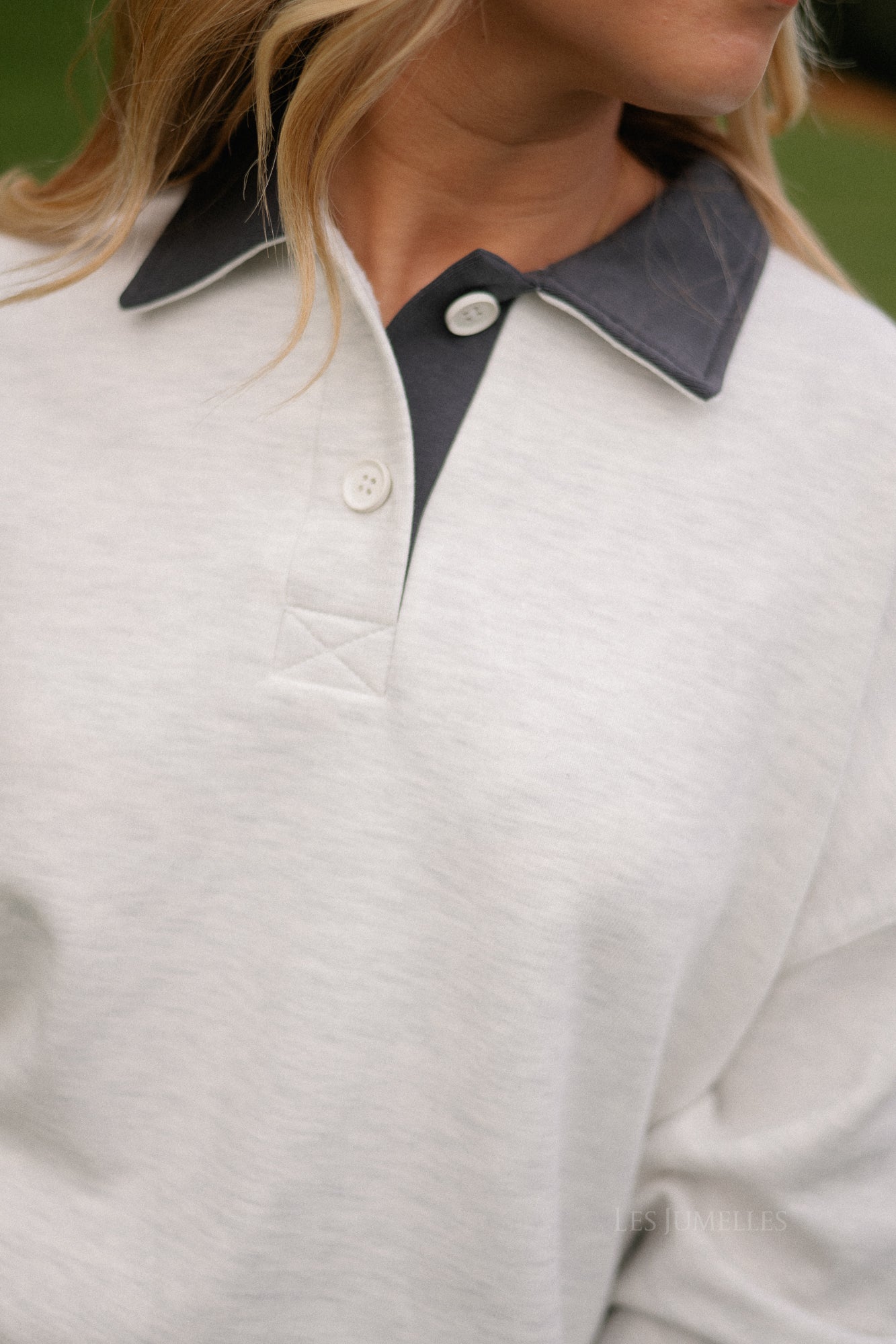 Lio oversized polo sweatshirt lichtgrijs melange/antraciet