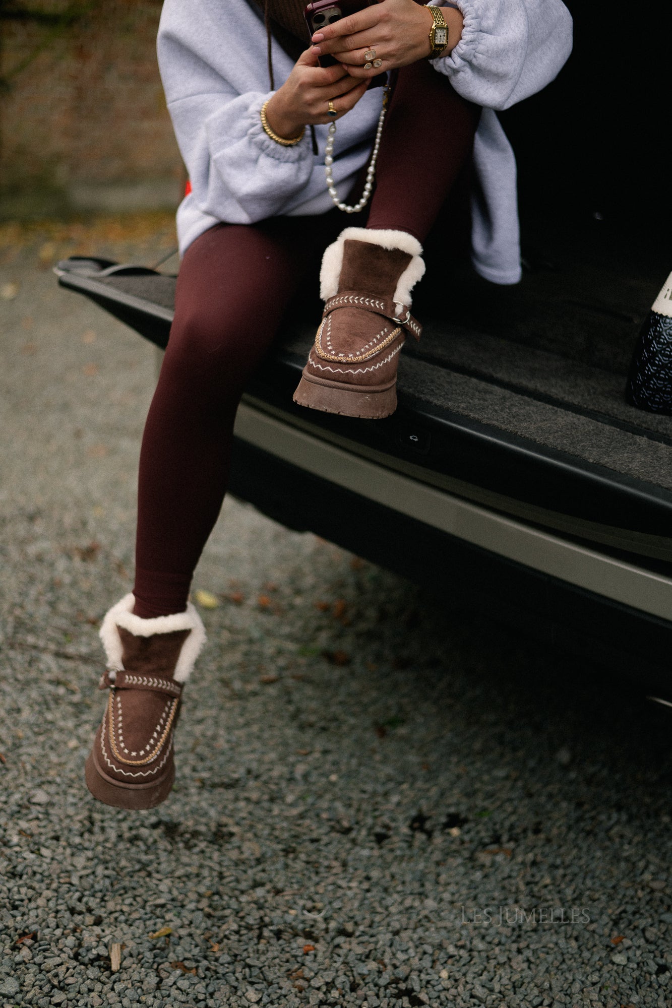 "APRES SKI" sweater lichtgrijs/bordeaux