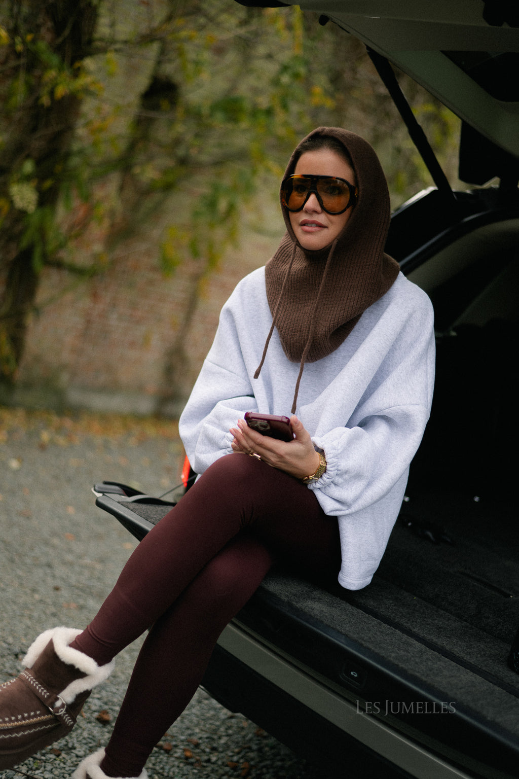 "APRES SKI" sweater lichtgrijs/bordeaux