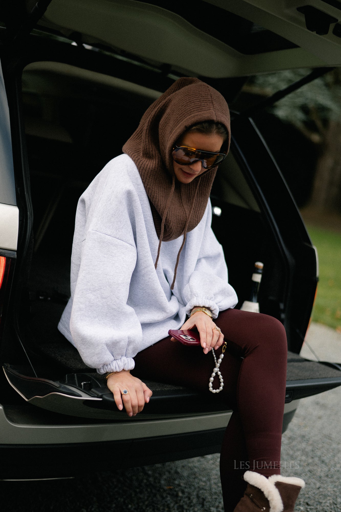 "APRES SKI" sweater lichtgrijs/bordeaux