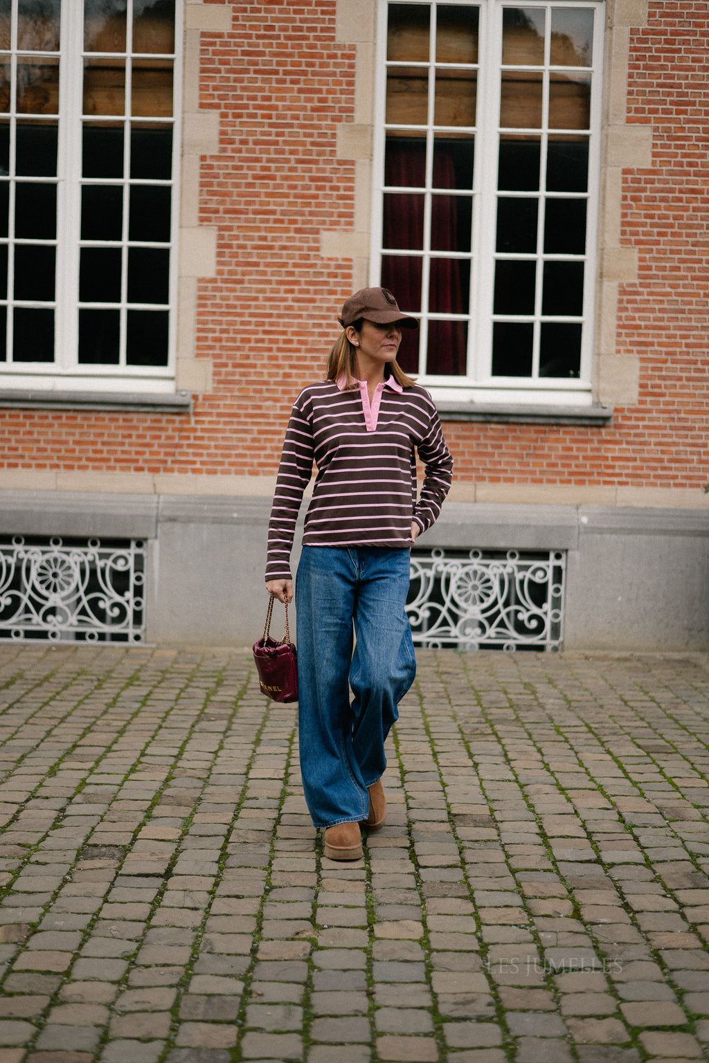 Robyn striped polo sweatshirt pink/hot chocolate