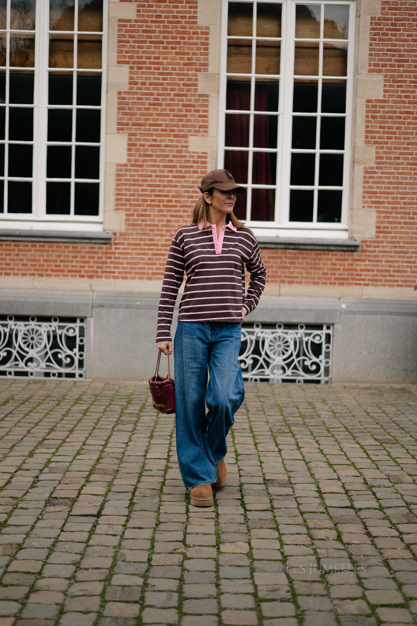Robyn striped polo sweatshirt pink/hot chocolate