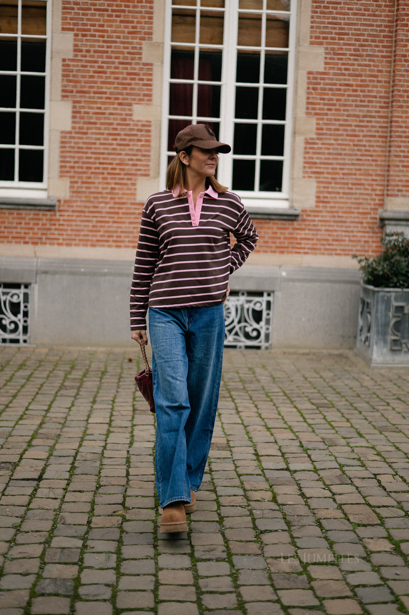 Robyn striped polo sweatshirt pink/hot chocolate
