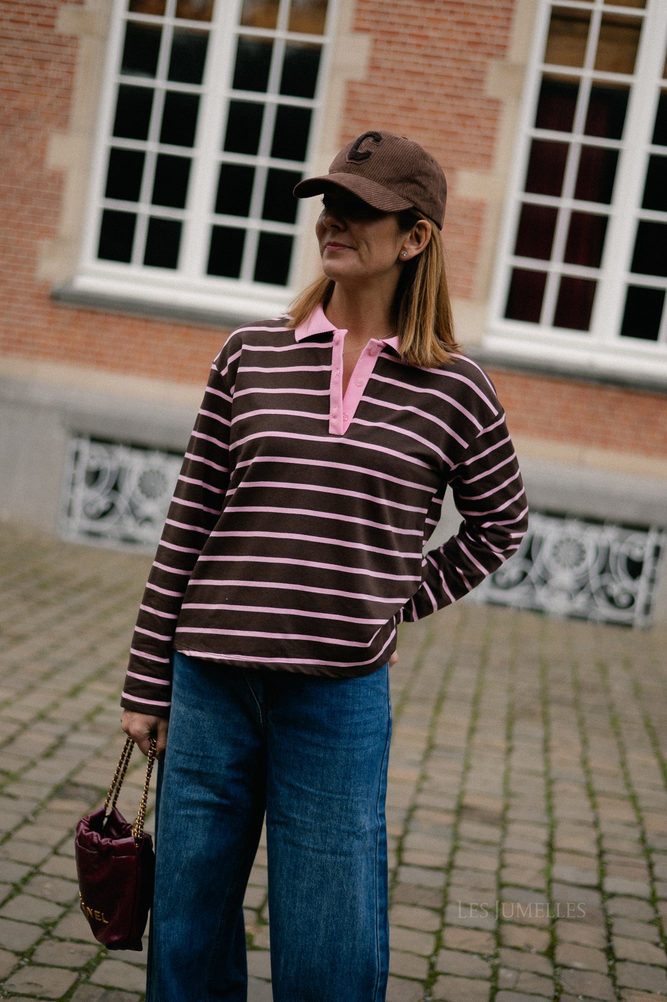 Robyn striped polo sweatshirt pink/hot chocolate