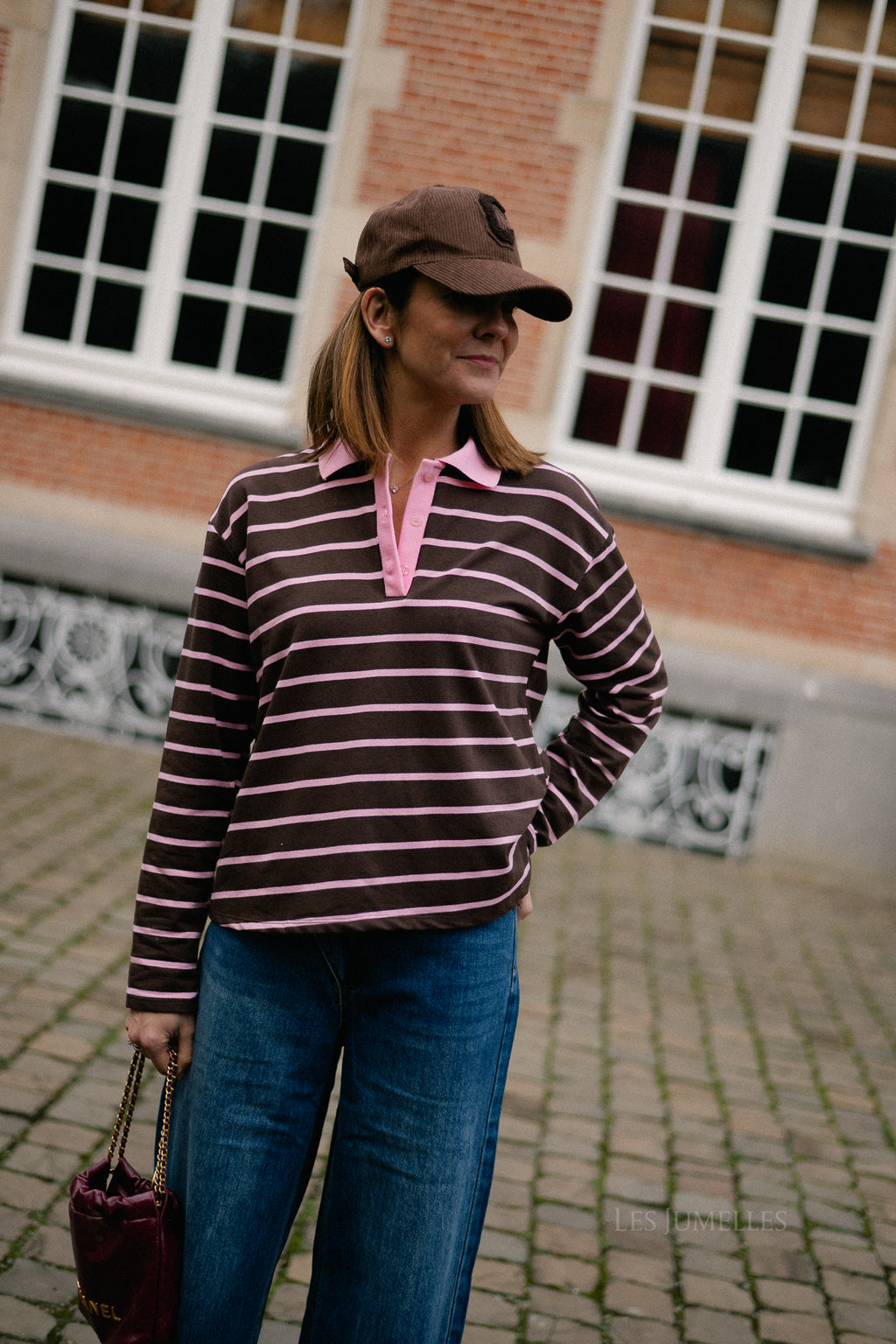 Robyn striped polo sweatshirt pink/hot chocolate