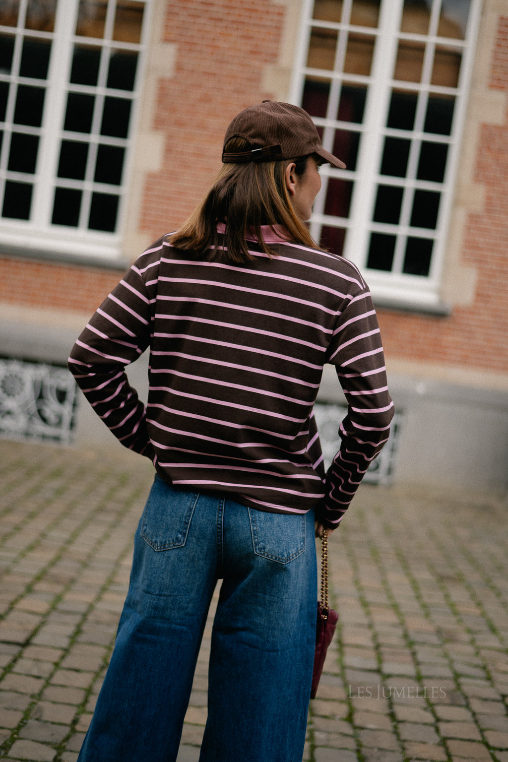 Robyn striped polo sweatshirt pink/hot chocolate