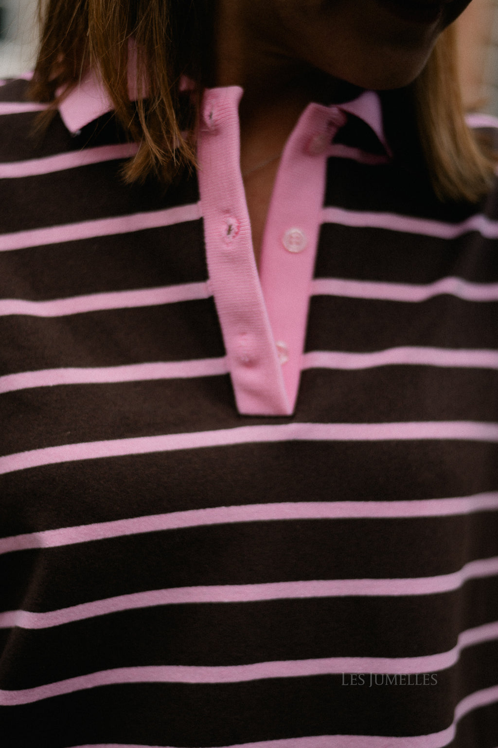 Robyn striped polo sweatshirt pink/hot chocolate