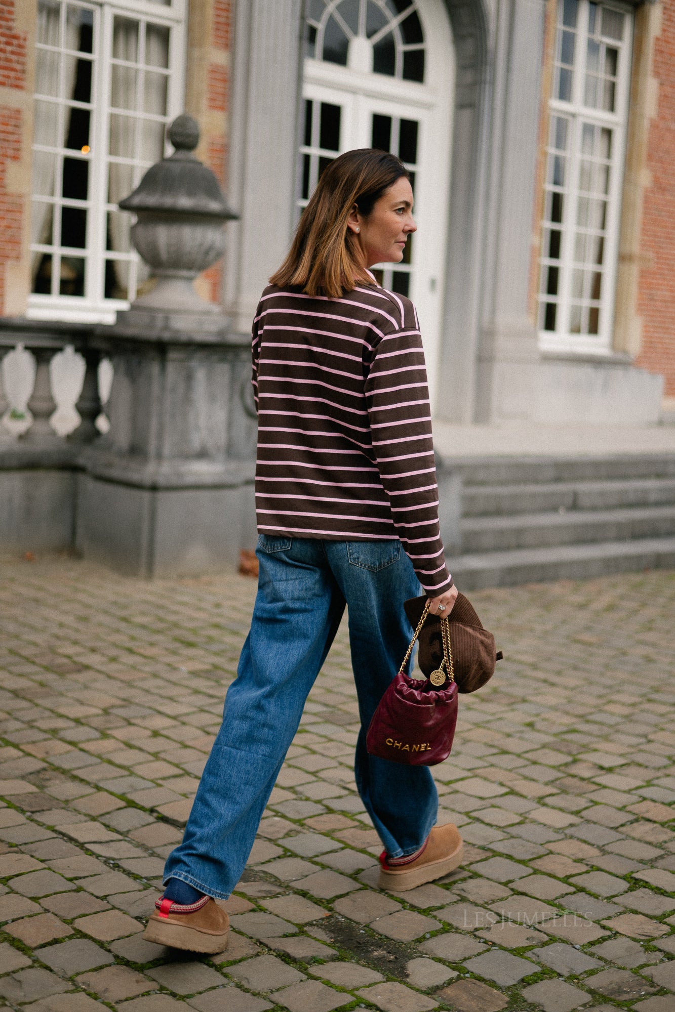 Robyn striped polo sweatshirt pink/hot chocolate